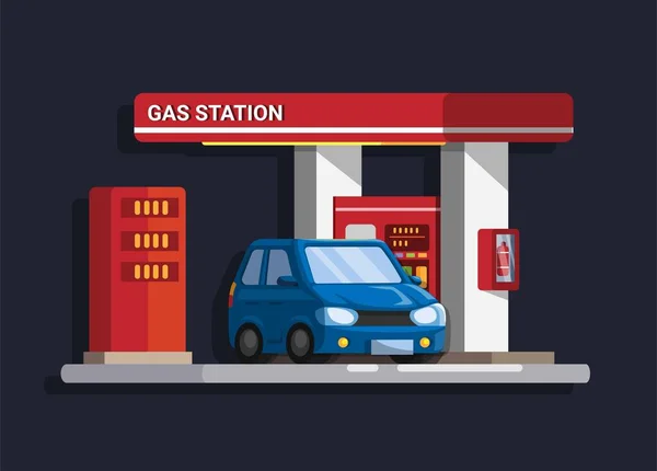 Car Gas Station Building Illustration Cartoon Vector — Stock Vector