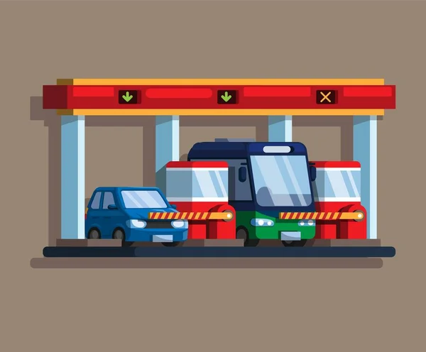 Highway Toll Parking Gate Car Bus Illustration Flat Illustration Vector Grafik Vektor