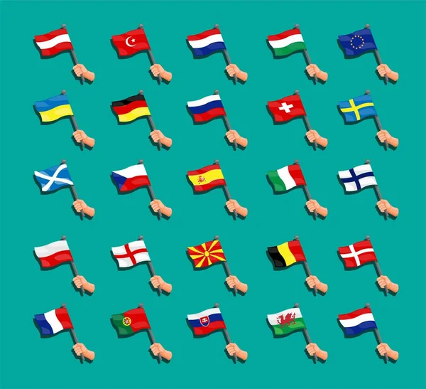 Conjunto Colecção Bandeiras Euro Símbolo Bandeira Países Nacionais Europeus Com — Vetor de Stock