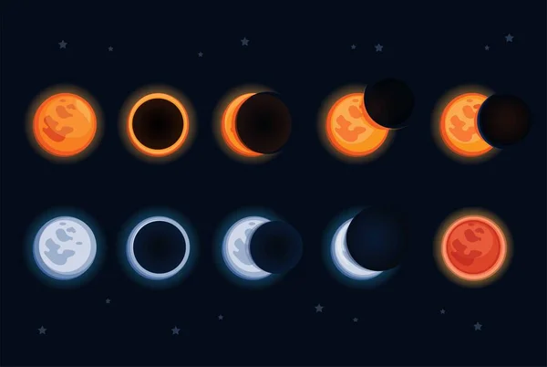 Gerhana Matahari Dan Bulan Gerhana Bulan Simbol Astronomi Menetapkan Konsep Stok Ilustrasi 