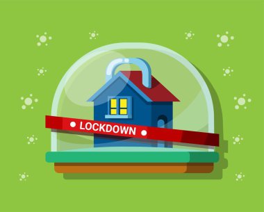 Kilitlenme - evde kalın Corona virüs önleme sembolü çizim vektörü