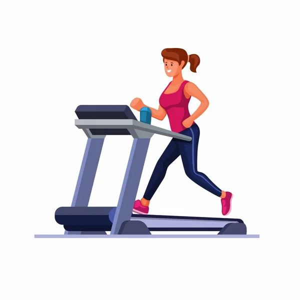 Woman Running Treadmill Excercise Home Gym Illustration Vector — Stock Vector