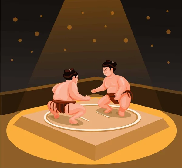 Sumo Ringer Kampf Gegen Traditionelle Japanische Kampfkunst Illustrationsvektor Für Sportaktivitäten — Stockvektor