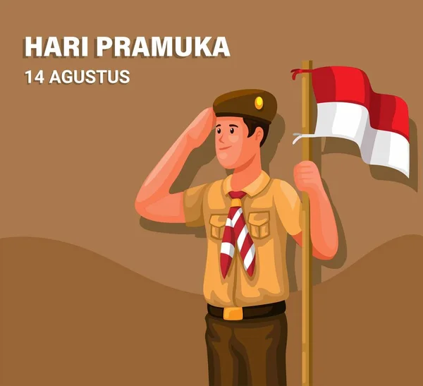 Indonezyjski Harcerski Dzień Aka Hari Pramuka Sierpnia Uczniem Nosić Harcerski — Wektor stockowy
