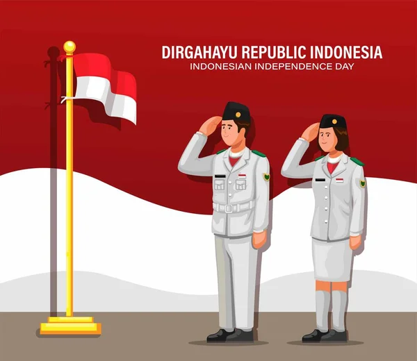 Indonezyjski Dzień Niepodległości Podnoszącymi Flagi Aka Paskibraka Ceremonii Ilustracja Wektor — Wektor stockowy