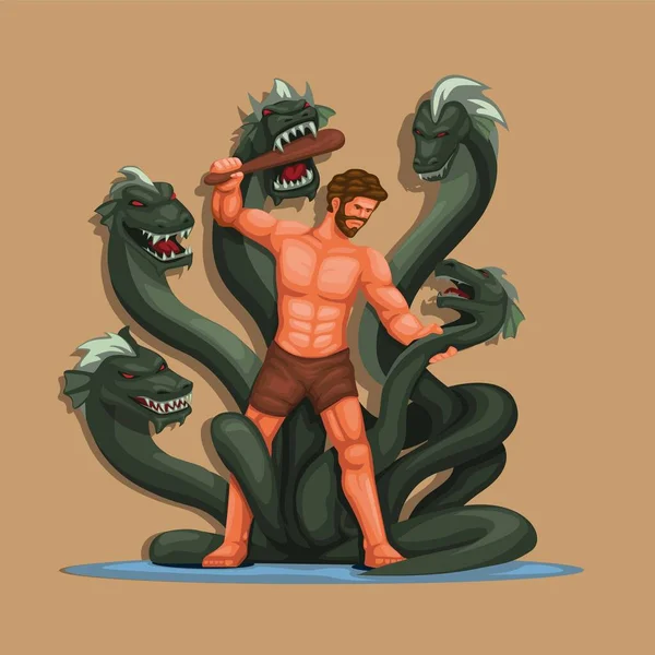 Hercules Hydra Figure Character Greek Classical Mythology Story Scene Illustration — Vetor de Stock