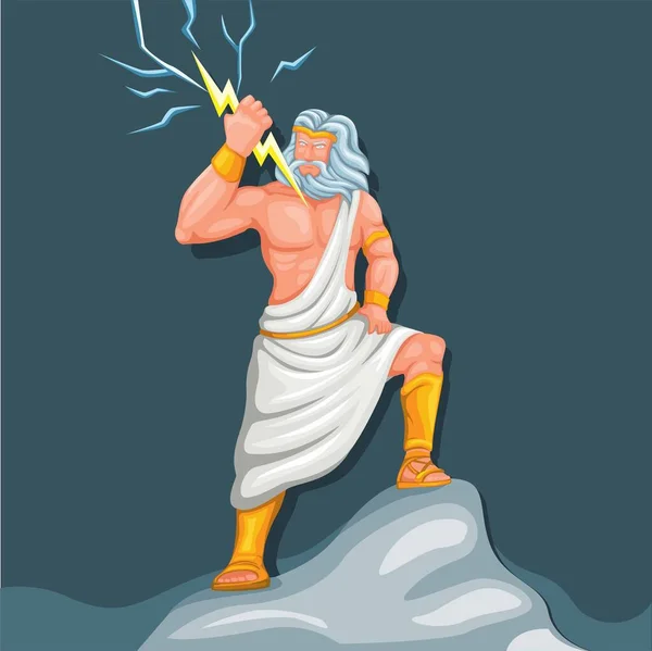 Zeus Jupiter Gott Des Donners Mit Blitz Figur Charakter Illustrationsvektor — Stockvektor