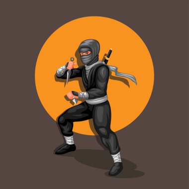 Ninja figürü karakteri Kunai 'yi tutuyor. Ninja Japon kültür illüstrasyon vektörü