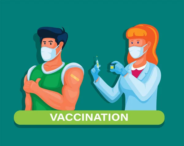 疫苗接种人员在大流行说明载体中注射疫苗 使之免受病毒的侵袭 — 图库矢量图片
