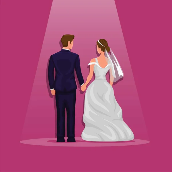 Pasangan Berkahwinan Saling Berpegangan Tangan Dari Pandangan Belakang Gambar Vektor Stok Vektor Bebas Royalti