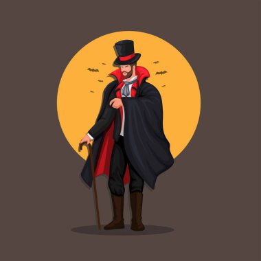 Drakula Vampiri, Avrupa folkloru kâbusu karakter illüstrasyon vektörüdür.