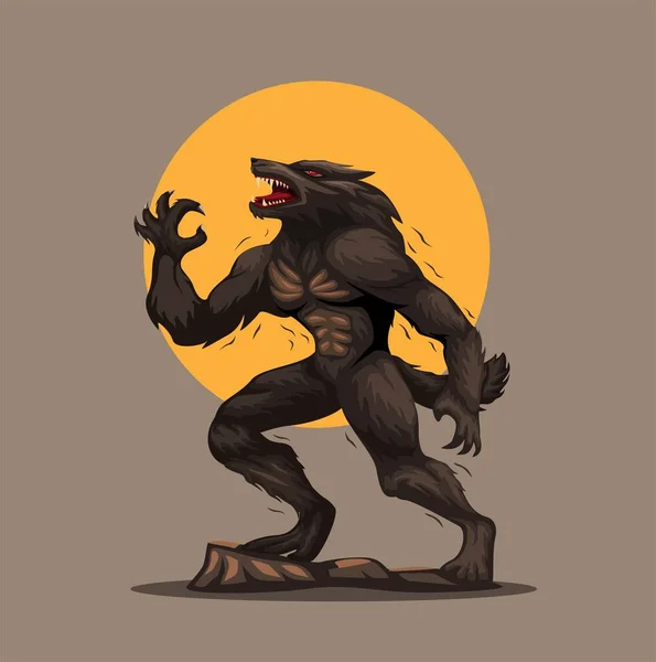 Loup Garou Lycan Folklorique Européen Homme Qui Transforme Loup Nuit — Image vectorielle