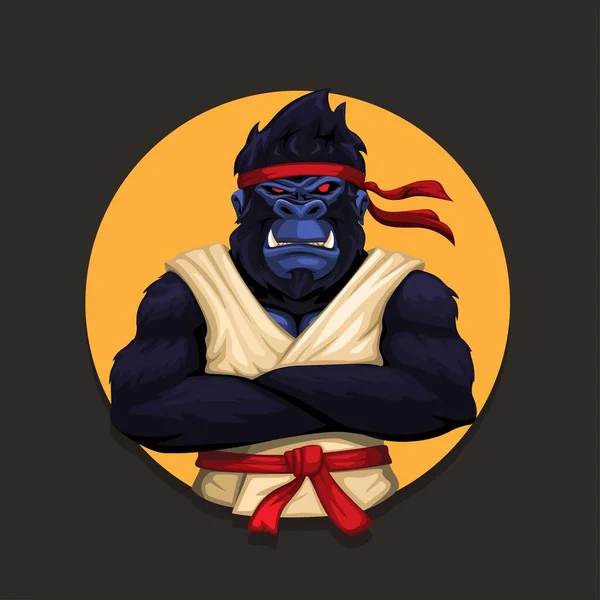 Mono Gorila Con Uniforme Karate Animal Arte Marcial Atleta Carácter — Archivo Imágenes Vectoriales