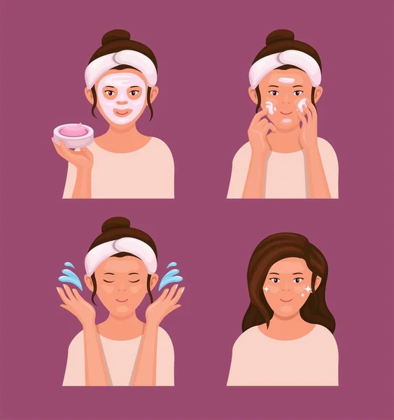 美容面膜护肤洗脸产品说明符号集说明性矢量 — 图库矢量图片