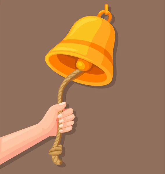 Hand Ringing Bell Rope Icon Cartoon Illustration Vector — Stock Vector