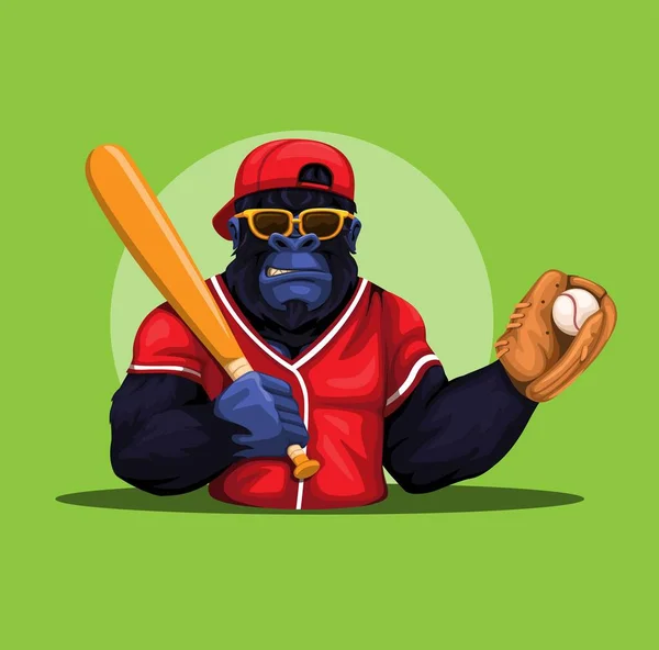 Mono Gorila Béisbol Jugador Traje Celebración Murciélago Bola Mascota Personaje — Vector de stock