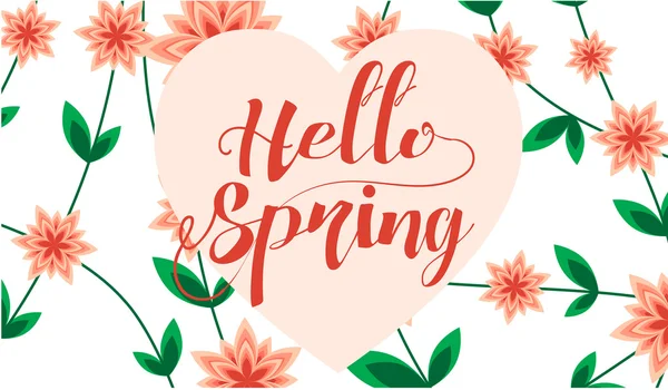 Olá carta Primavera decoração com folha e flor —  Vetores de Stock