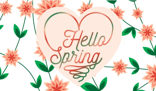 Ahoj jaro dopis zdobení s list a květ — Stockový vektor