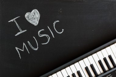 Blackboard arka plan için tutku ve sevgi müzik için müzik klavye