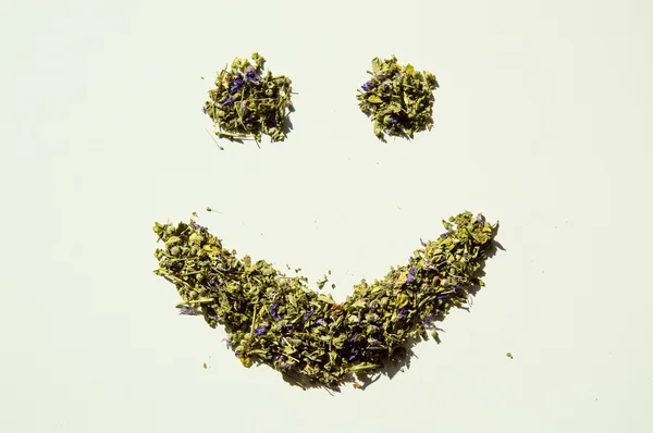 Sorriso feliz de chá de ervas malva — Fotografia de Stock