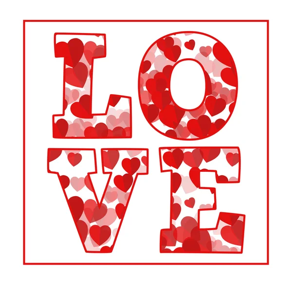 Love text with red hearts — Stock Vector