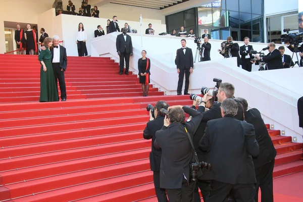 Isabelle Huppert i reżyser Paul Verhoeven — Zdjęcie stockowe