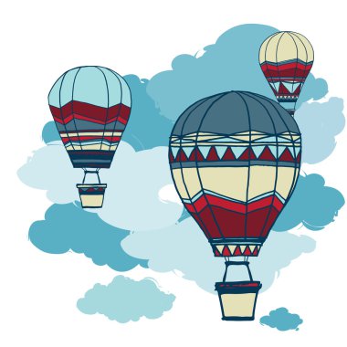 sıcak hava balonu ile bulutlar gökyüzünde