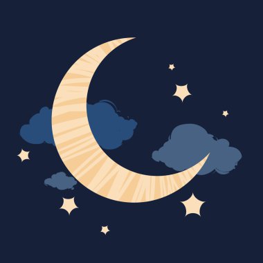 gece gökyüzünde ay, yıldız ve bulutlar ile