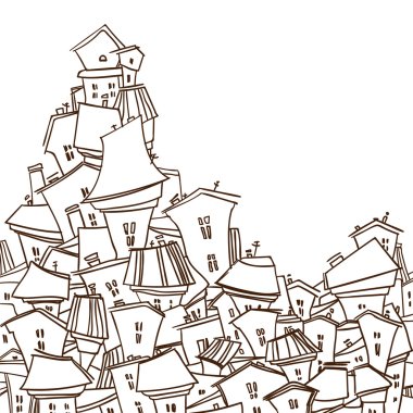 Çizgi film siyah beyaz şehir kartı