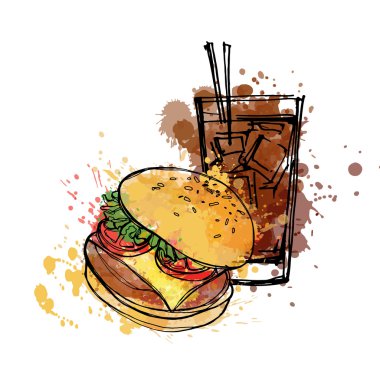 Hamburger ve cola beyaz