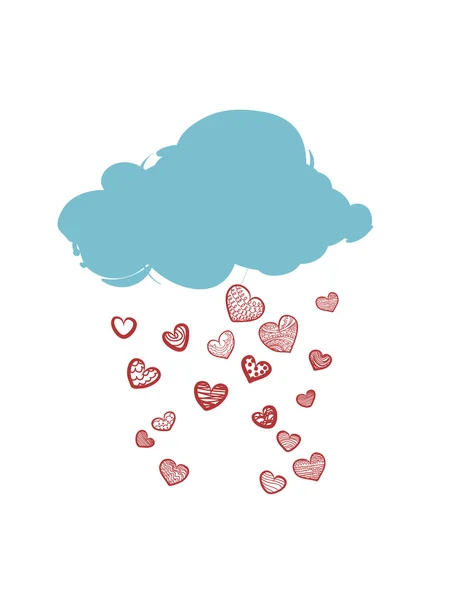 Nuages et pluie de cœurs — Image vectorielle