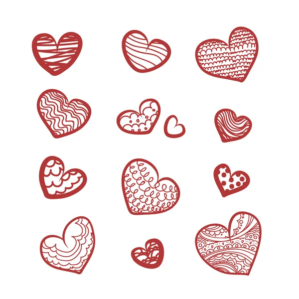 Alla hjärtans dag doodle hjärtan — Stock vektor