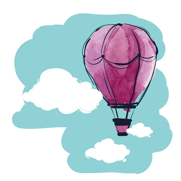 Aquarell Heißluftballon am Himmel — Stockvektor