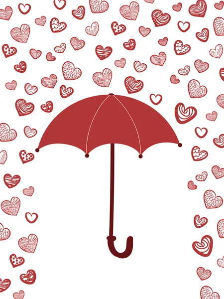 Романтическая открытка с зонтиком и сердцем — стоковый вектор