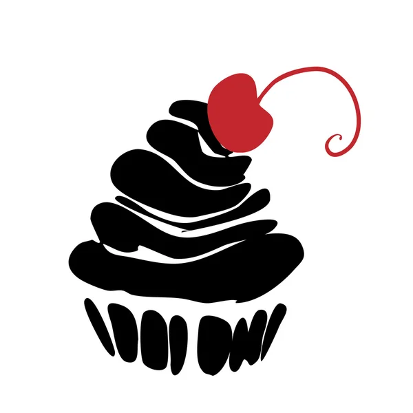 Silhouet cartoon cupcake met cherry — Stockvector