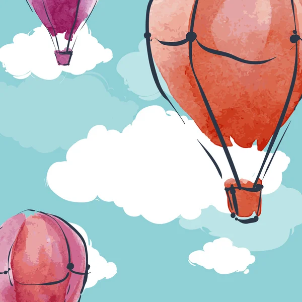 Balonów na ogrzane powietrze w błękitne niebo — Wektor stockowy
