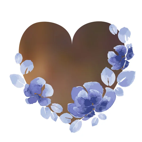 Watercolor flower wreath with heart — ストックベクタ