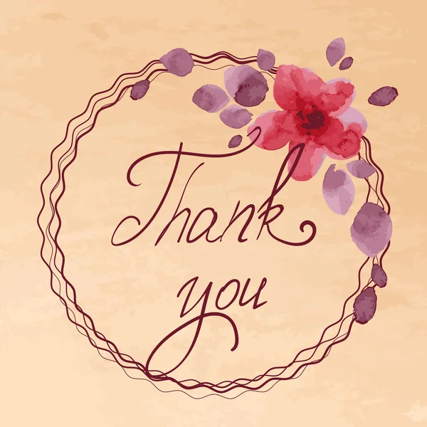 Thank you card with watercolor flowers — Stock Vector