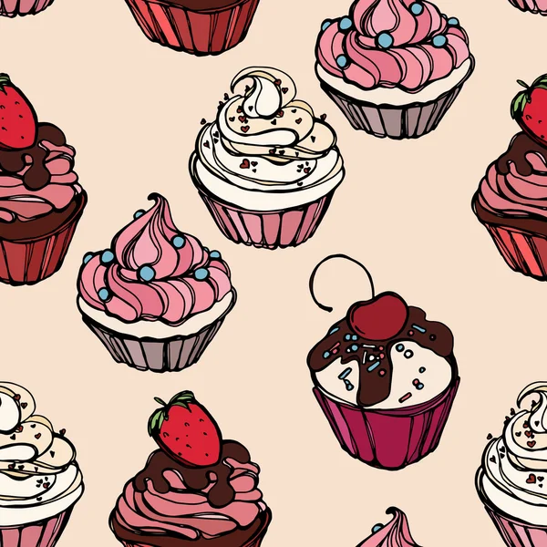 Gâteaux bonbons motif doodle sans couture — Image vectorielle