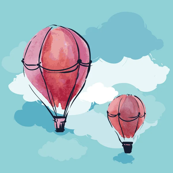 Hete lucht ballonnen in blauwe hemel — Stockvector