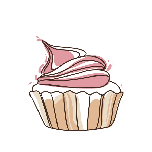 Dulce cupcake de dibujos animados con crema — Vector de stock
