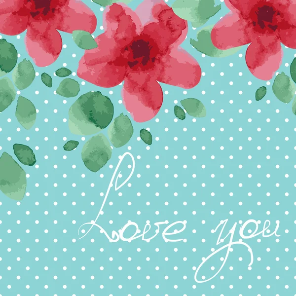 Amo você cartão com flores aquarela — Vetor de Stock