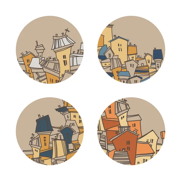 Conjunto de casas de pueblo de dibujos animados en marcos — Archivo Imágenes Vectoriales