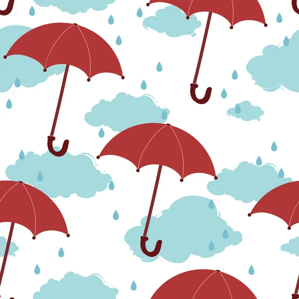 Rode paraplu's en regen — Stockvector