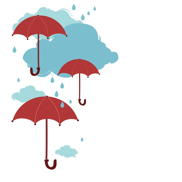 Sombrillas rojas y lluvia — Vector de stock