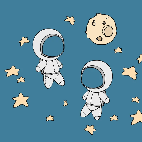 Niedliche handgezeichnete Astronauten mit Sternen — Stockvektor