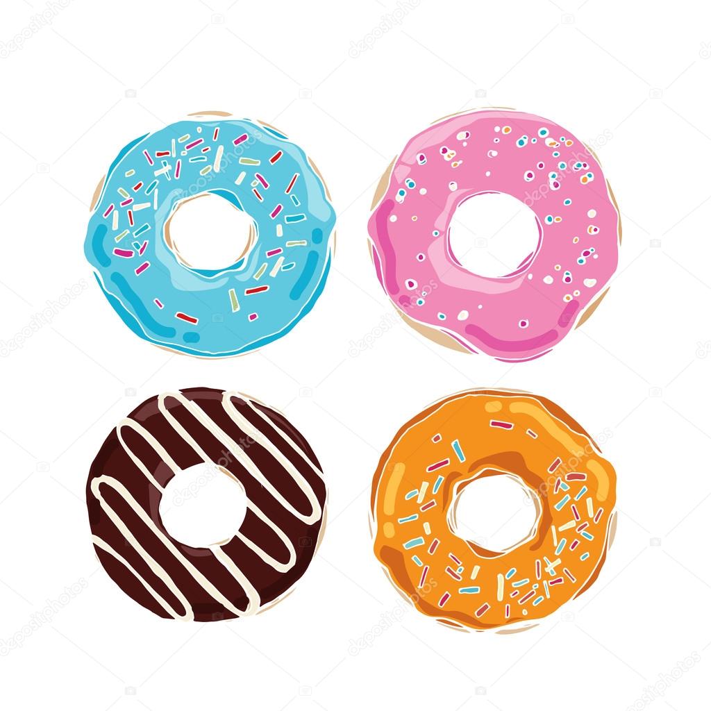 Set of cute sweet colorful donuts
