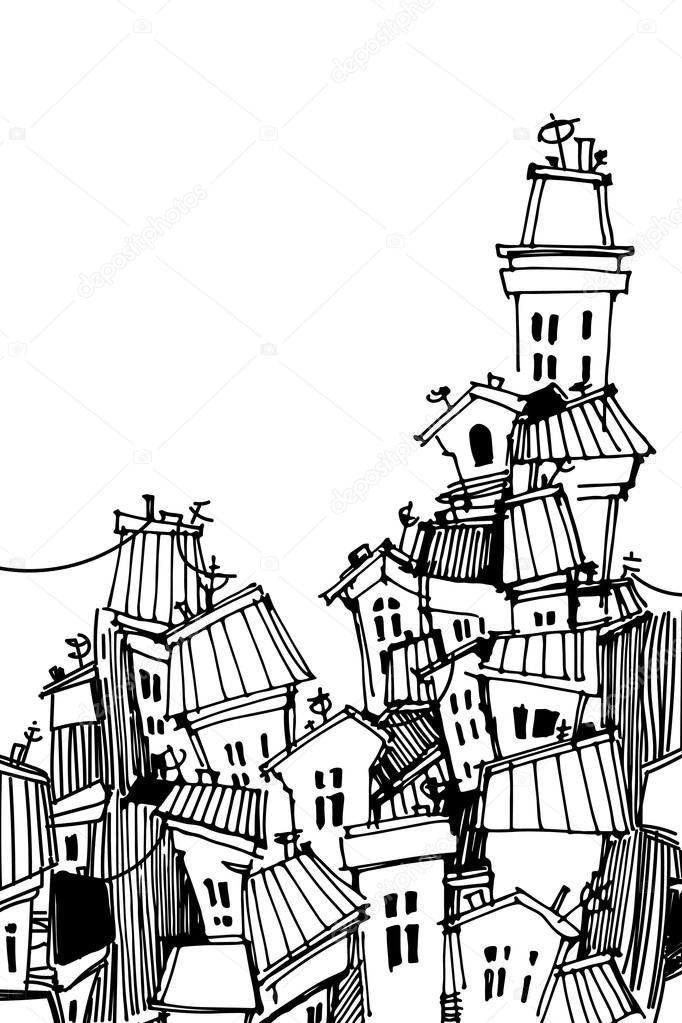 Cartoon black and white city card