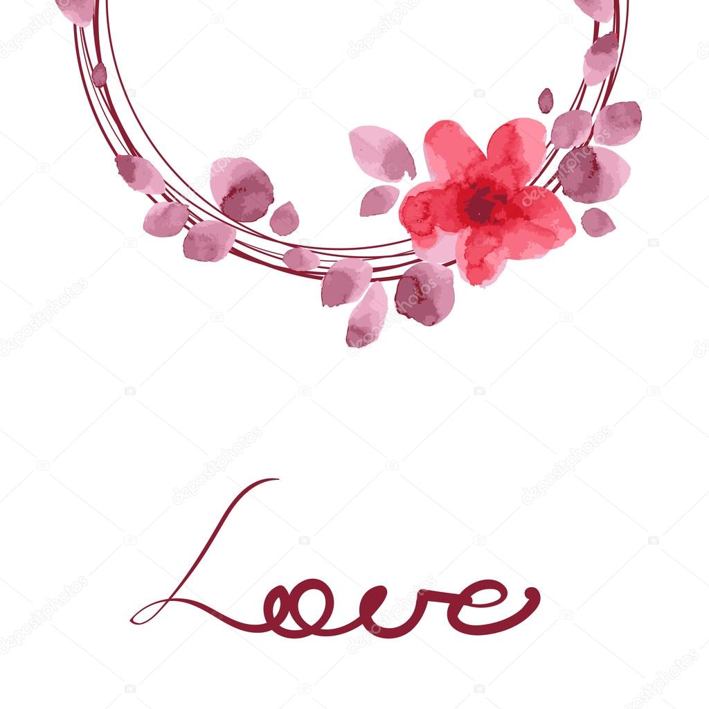 Love you card with watercolor flowers
