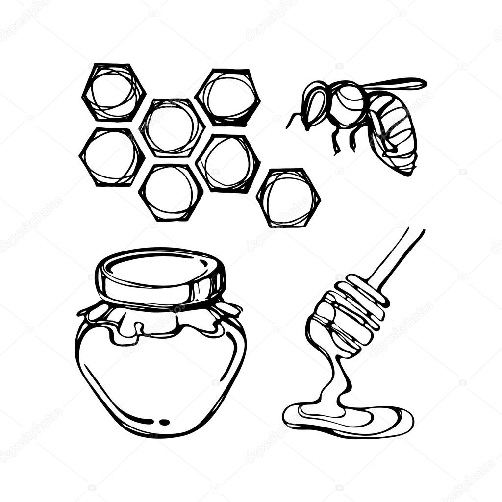 Hand-drawn doodle honey set